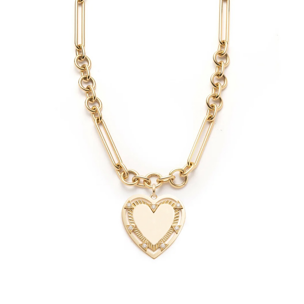 Oversized Mixed Clip Chain with Oversized Engravable Heart and Annex Link view 1