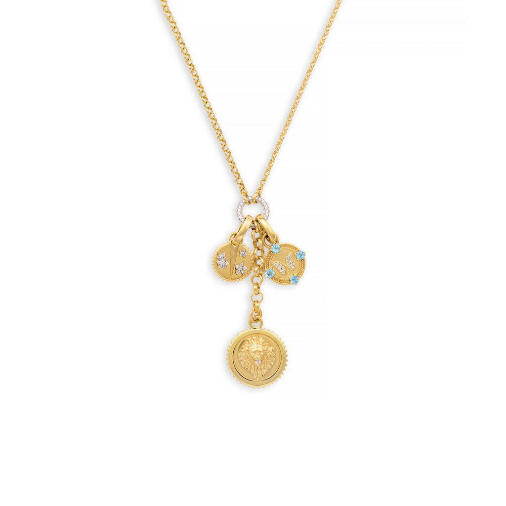 18K Mixed Gold Strength - Resilience | Blossoms and Butterfly Small Mixed Belcher Extension Necklace | Diamonds, Swiss Blue Topaz, Mixed Gold – FoundRae view 1