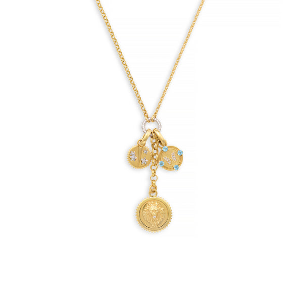 Strength - Resilience | Blossoms and Butterfly Small Mixed Belcher Extension Necklace | Diamonds, Swiss Blue Topaz, Mixed Gold