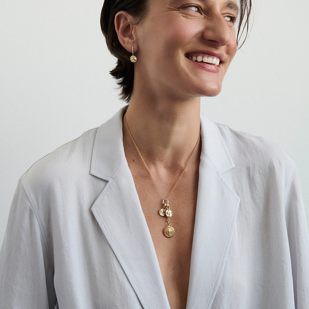 18K Mixed Gold Strength - Resilience | Blossoms and Butterfly Small Mixed Belcher Extension Necklace | Diamonds, Swiss Blue Topaz, Mixed Gold – FoundRae view 2