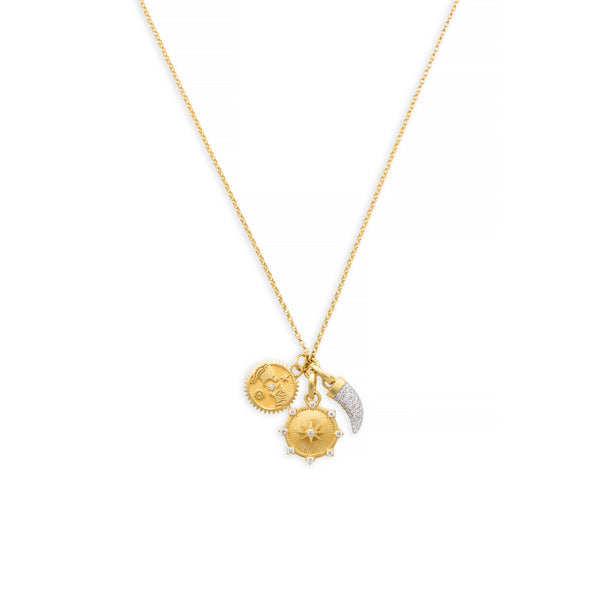 Foundation - Strength | Spark and Solar & Lunar Fine Belcher Necklace | Diamonds, Mixed Gold
