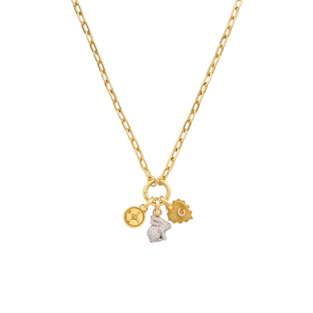 18K Mixed Gold True Love - Personalized | Bunny and Initial Heart Love Token Small Clip Open Chain | Diamonds, Mixed Gold – FoundRae view 1