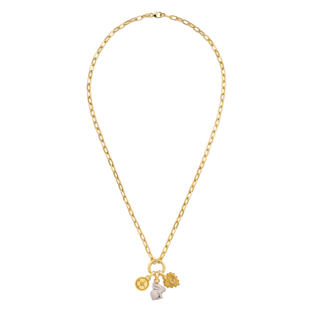 18K Mixed Gold True Love - Personalized | Bunny and Initial Heart Love Token Small Clip Open Chain | Diamonds, Mixed Gold – FoundRae view 3