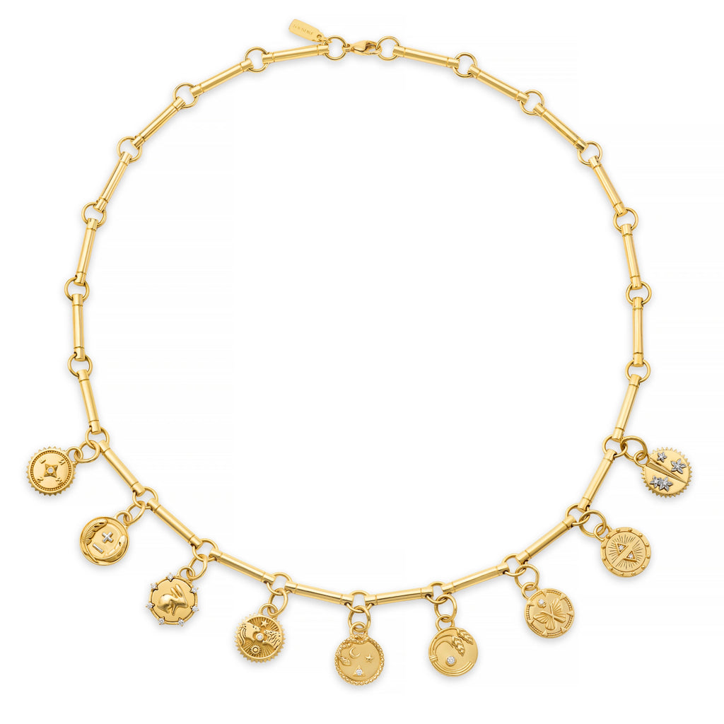 18K Yellow Gold Infinite Gratitude | Braided Wheat and Multi-Tenet Element Necklace | Diamonds, Yellow Gold – FoundRae view 3