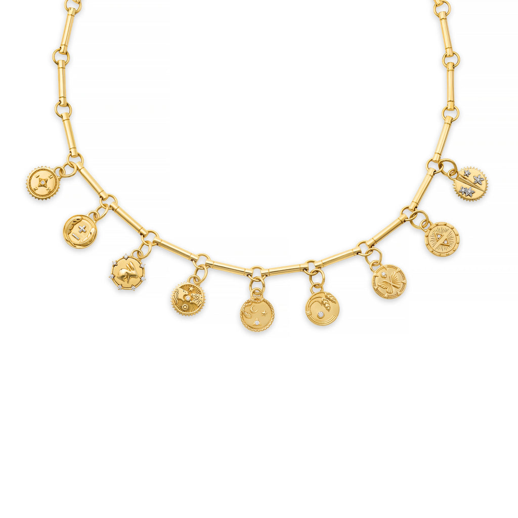 Infinite Gratitude | Braided Wheat and Multi-Tenet Element Necklace | Diamonds, Yellow Gold view 1