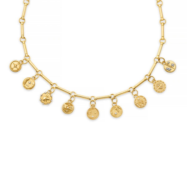 Infinite Gratitude | Braided Wheat and Multi-Tenet Element Necklace | Diamonds, Yellow Gold