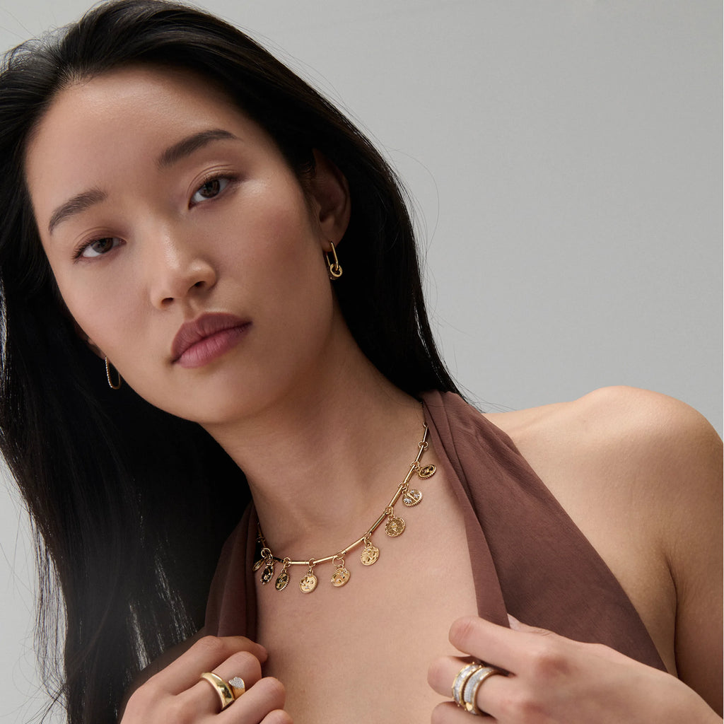 Infinite Gratitude | Braided Wheat and Multi-Tenet Element Necklace | Diamonds, Yellow Gold view 2