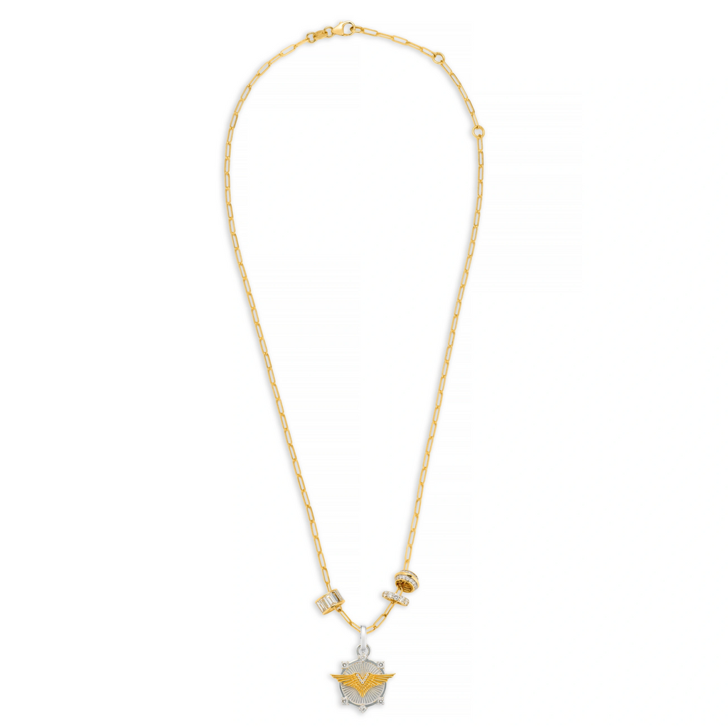 18K Mixed Gold Vivacity | Wings and Heart Beats Fine Clip Necklace | Diamonds, Mixed Gold – FoundRae view 3