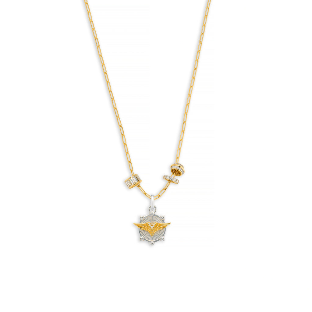 18K Mixed Gold Vivacity | Wings and Heart Beats Fine Clip Necklace | Diamonds, Mixed Gold – FoundRae view 1
