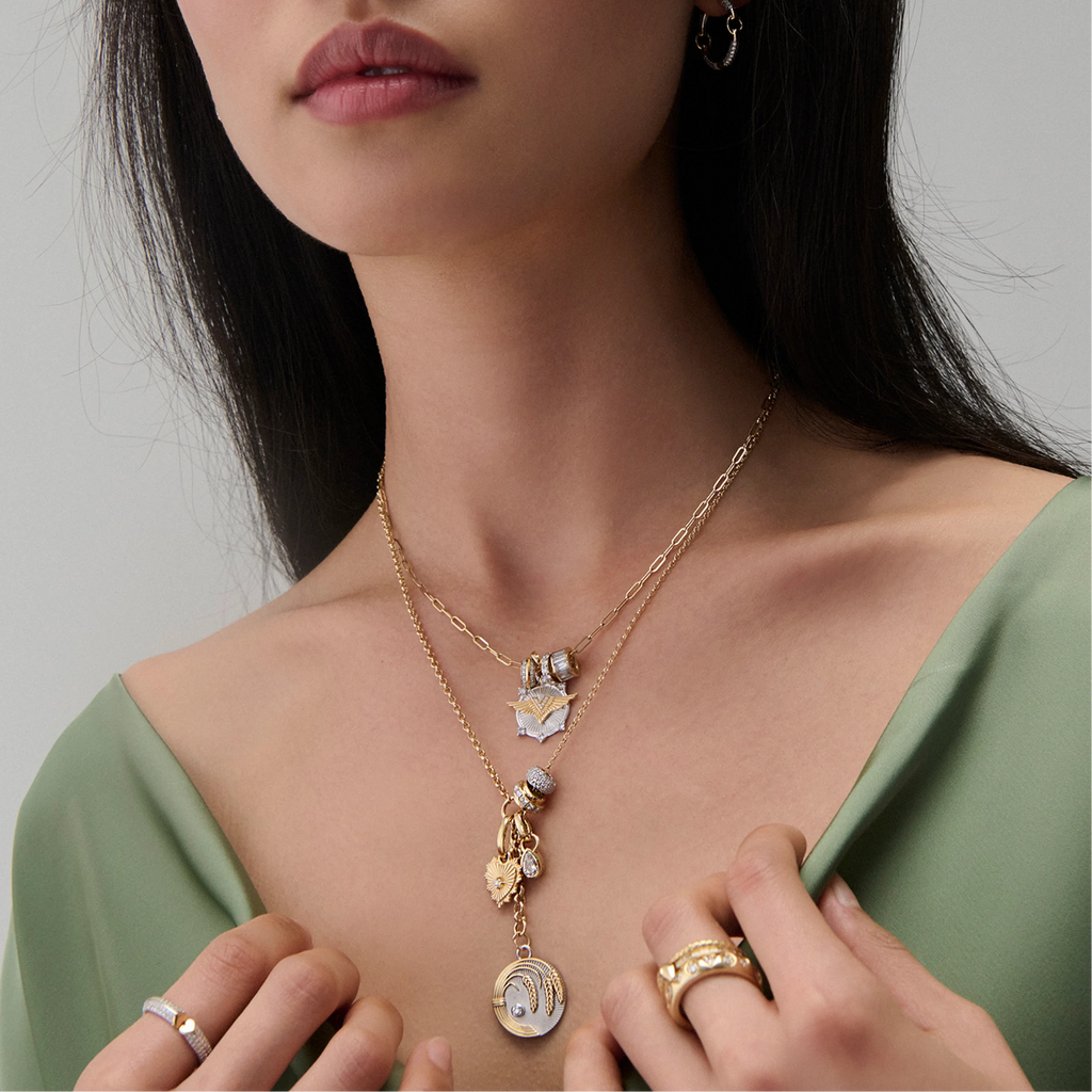 18K Mixed Gold Vivacity | Wings and Heart Beats Fine Clip Necklace | Diamonds, Mixed Gold – FoundRae view 2