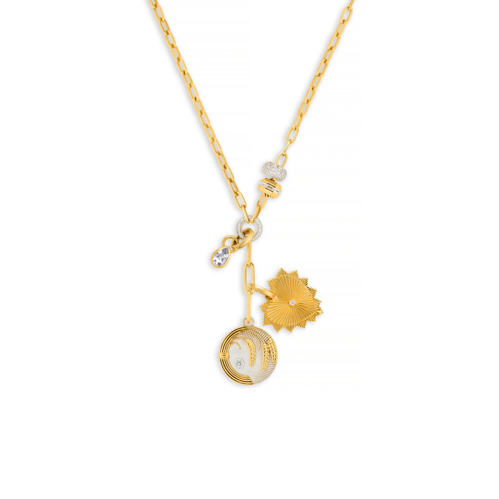 18K Mixed Gold Infinite Gratitude – True Love | Braided Wheat and Heart Love Token Small Clip Extension Necklace | Diamonds, Mixed Gold – FoundRae view 1