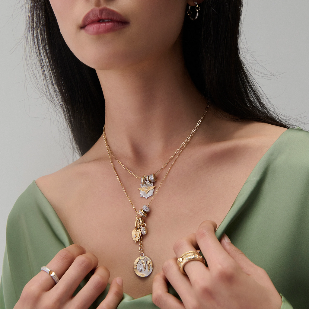18K Mixed Gold Infinite Gratitude – True Love | Braided Wheat and Heart Love Token Small Clip Extension Necklace | Diamonds, Mixed Gold – FoundRae view 2