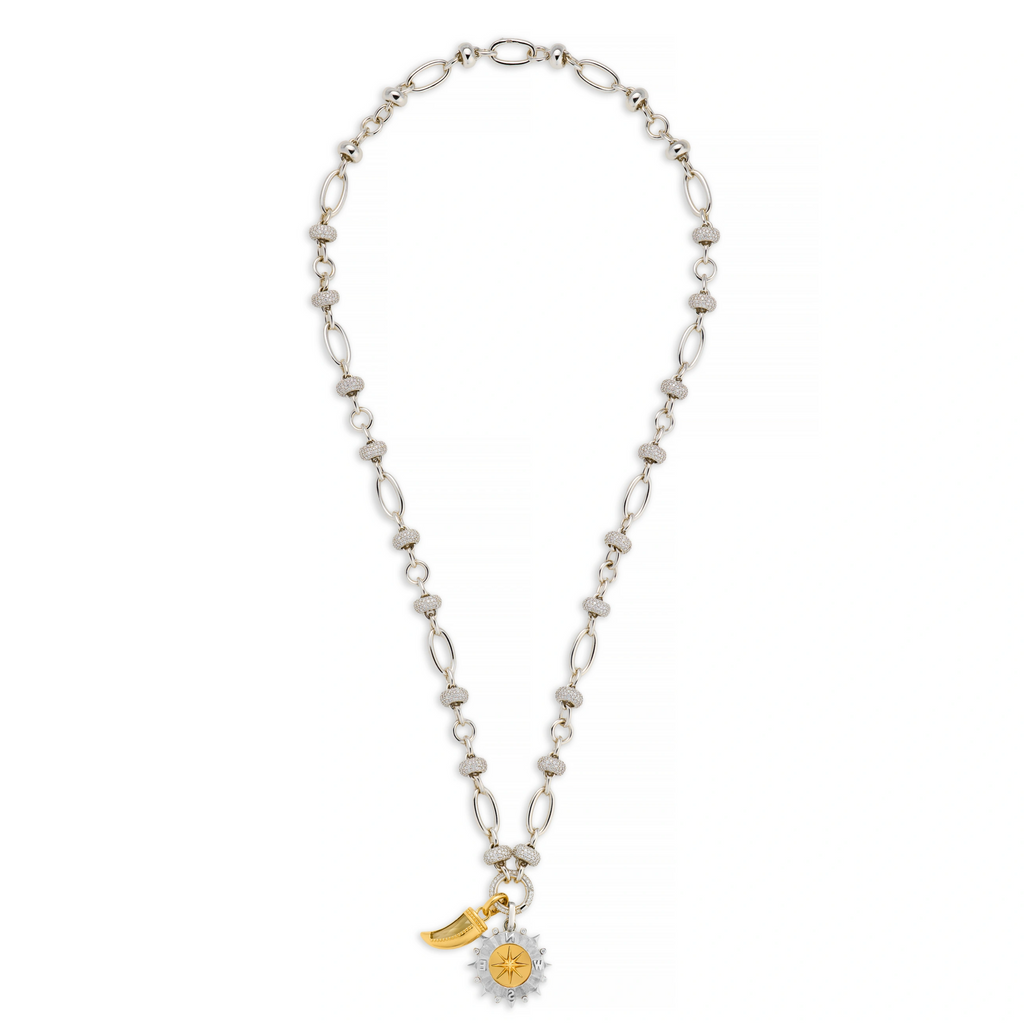 18K Mixed Gold Internal Compass – Protection | Gemstone La Loba Claw  Pavé Orbit Open Chain | Diamonds, Green Prasiolite, Mixed Gold – FoundRae view 3