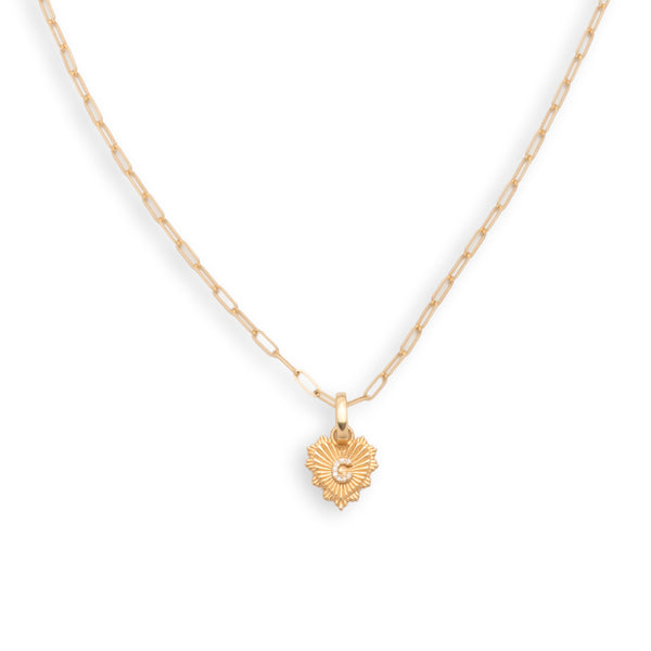Initial Heart Love Token Super Fine Clip Necklace : in Yellow Gold with Diamonds