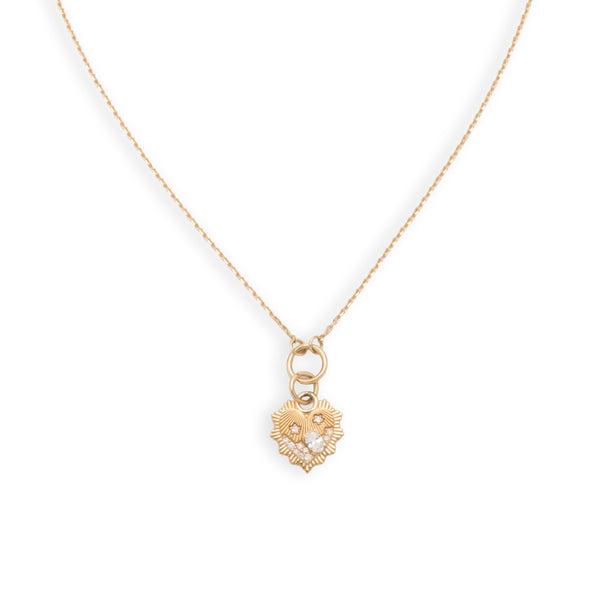 Encrusted Heart Love Token Thread Chain : in Yellow Gold with Diamonds