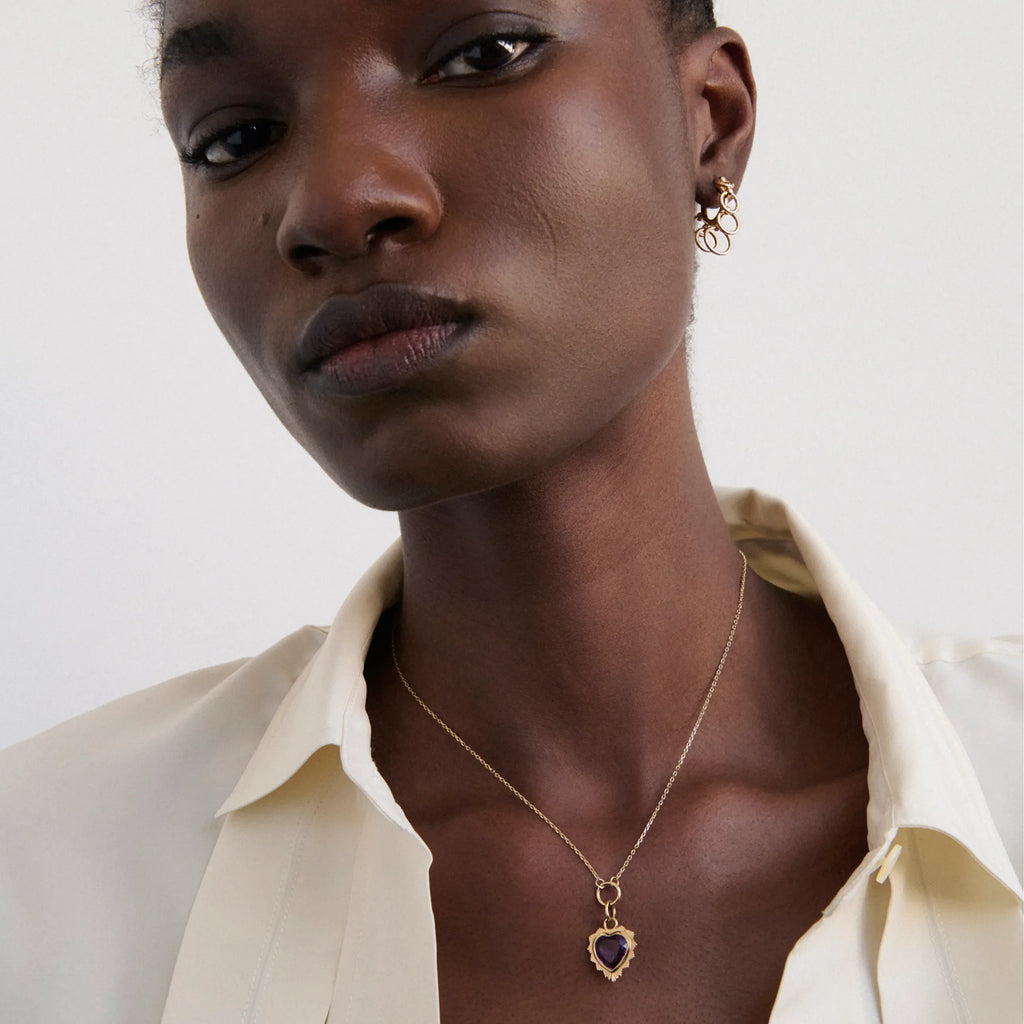 True Love | Gemstone Heart Thread Necklace | Amethyst, Yellow Gold view 2