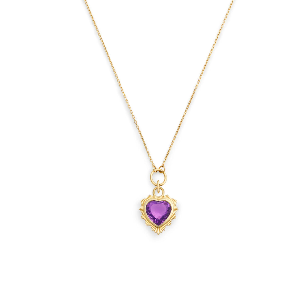True Love | Gemstone Heart Thread Necklace | Amethyst, Yellow Gold view 1