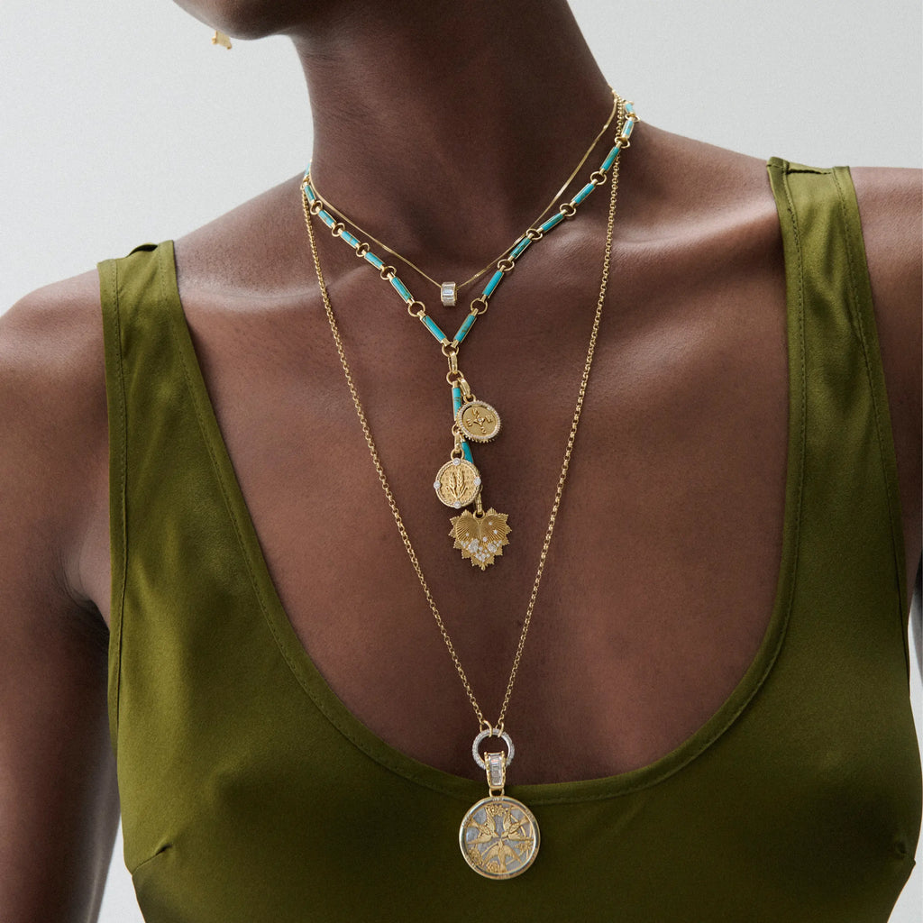 True Love | Baguette Heart Beat Fine Diamond Cut Curb Necklace | Diamonds, Yellow Gold view 2