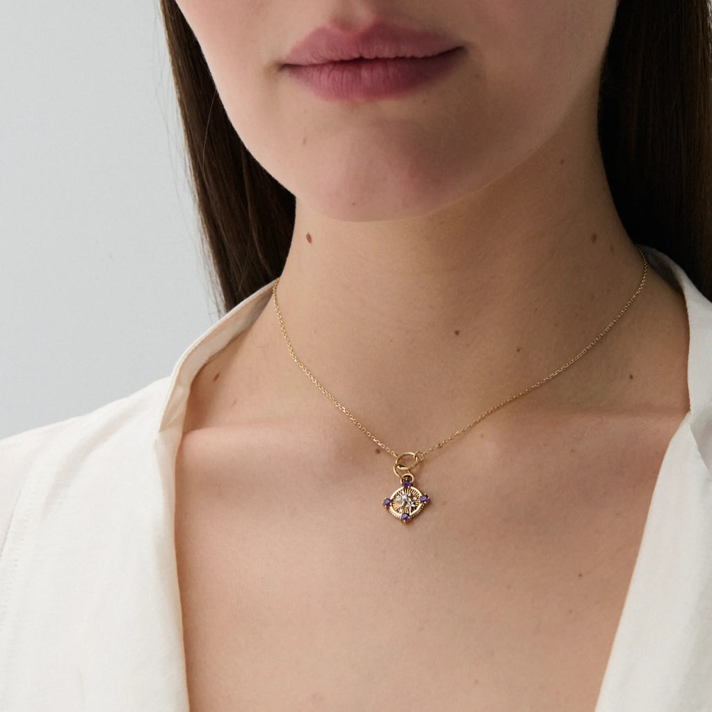 Resilience | Blossoms Thread Necklace | Amethyst, Diamonds, Mixed Gold view 2