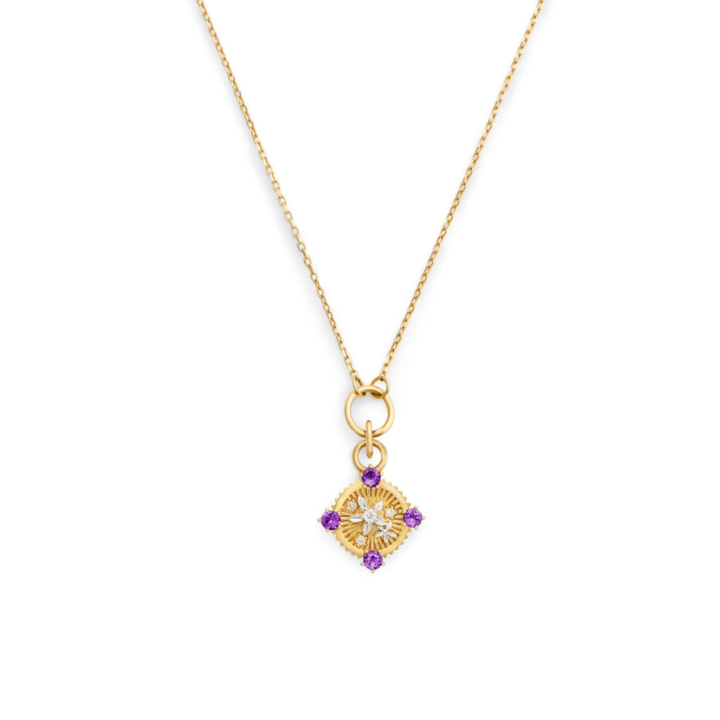 Resilience | Blossoms Thread Necklace | Amethyst, Diamonds, Mixed Gold view 1