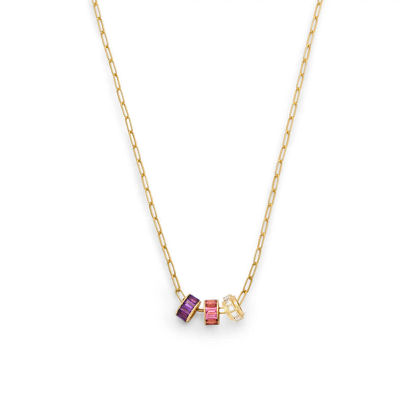 True Love | Baguette Heart Beats Fine Clip Necklace | Diamonds, Amethyst, Pink Tourmaline, Yellow Gold