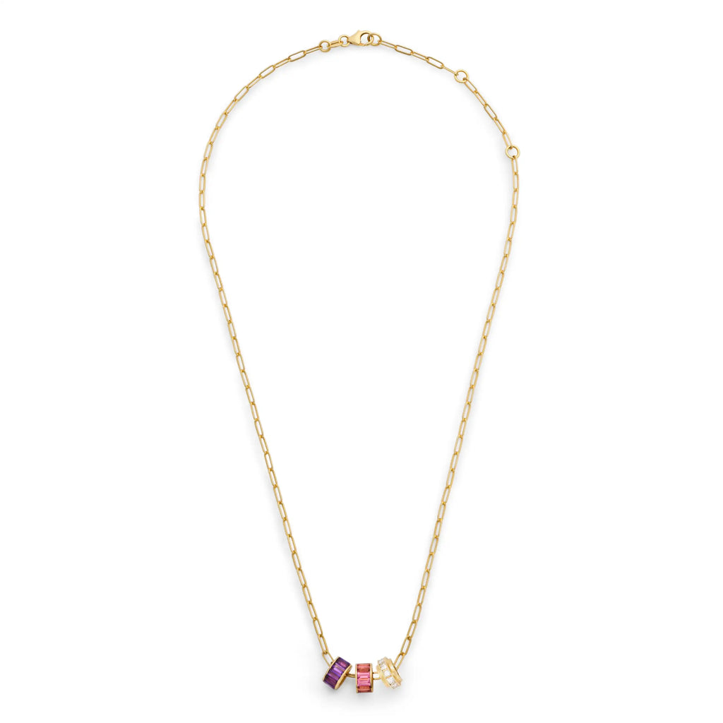 18K Yellow Gold True Love | Baguette Heart Beats Fine Clip Necklace | Diamonds, Amethyst, Pink Tourmaline, Yellow Gold – FoundRae view 3