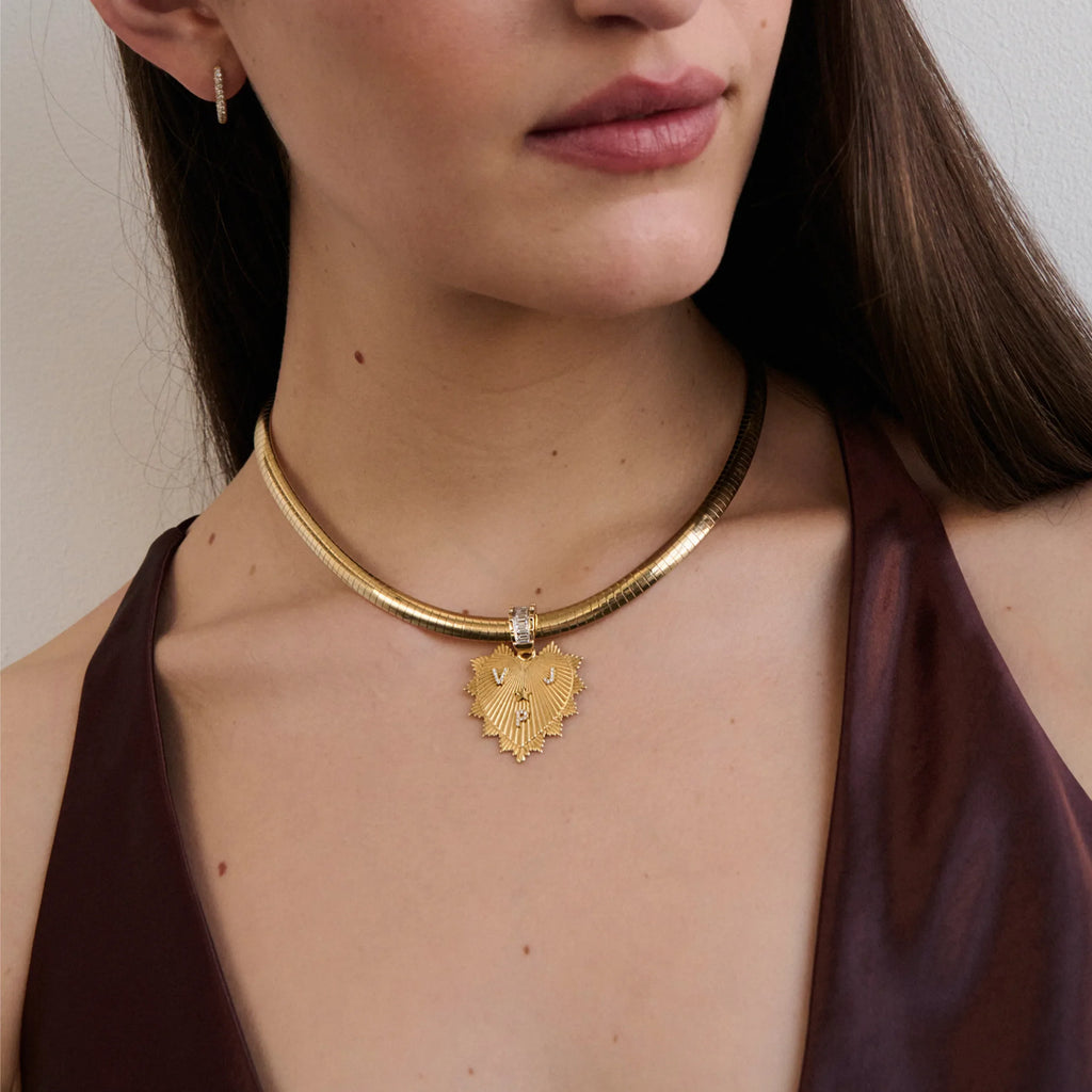 Personalized - True Love | Custom Heart Love Token Medium Sleek Collar Necklace | Diamonds, Yellow Gold view 2