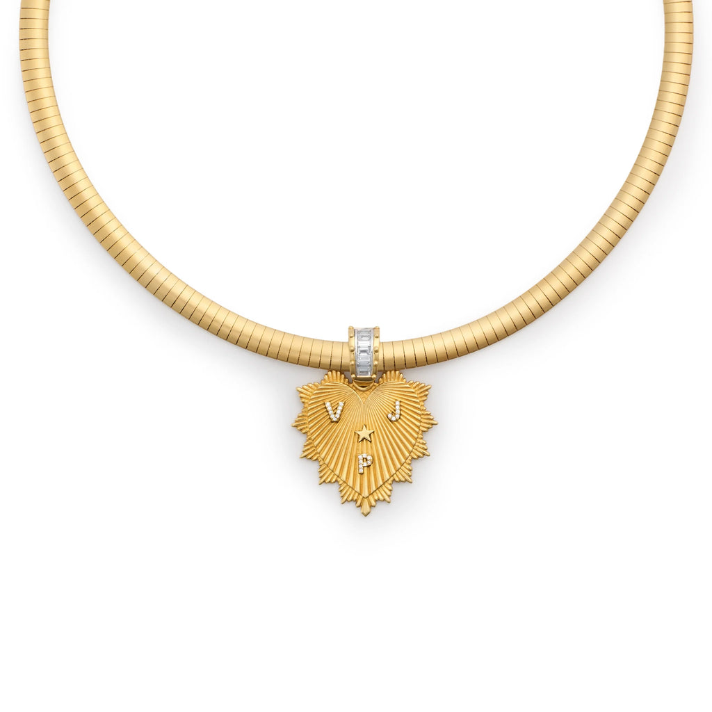 Personalized - True Love | Custom Heart Love Token Medium Sleek Collar Necklace | Diamonds, Yellow Gold view 1