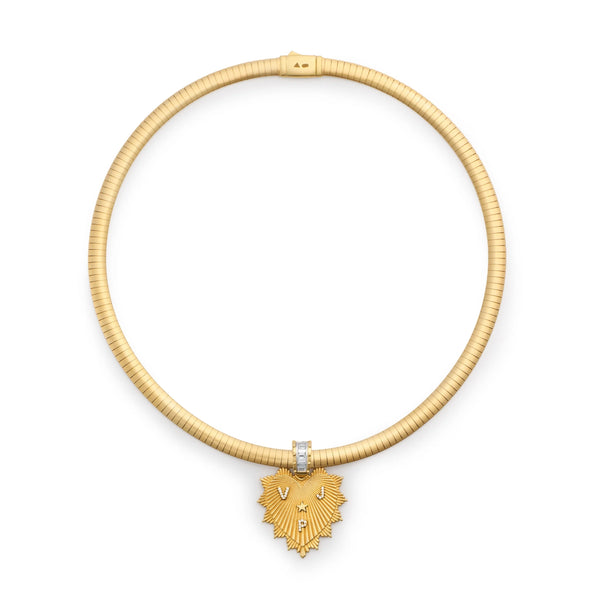 Personalized - True Love | Custom Heart Love Token Medium Sleek Collar Necklace | Diamonds, Yellow Gold