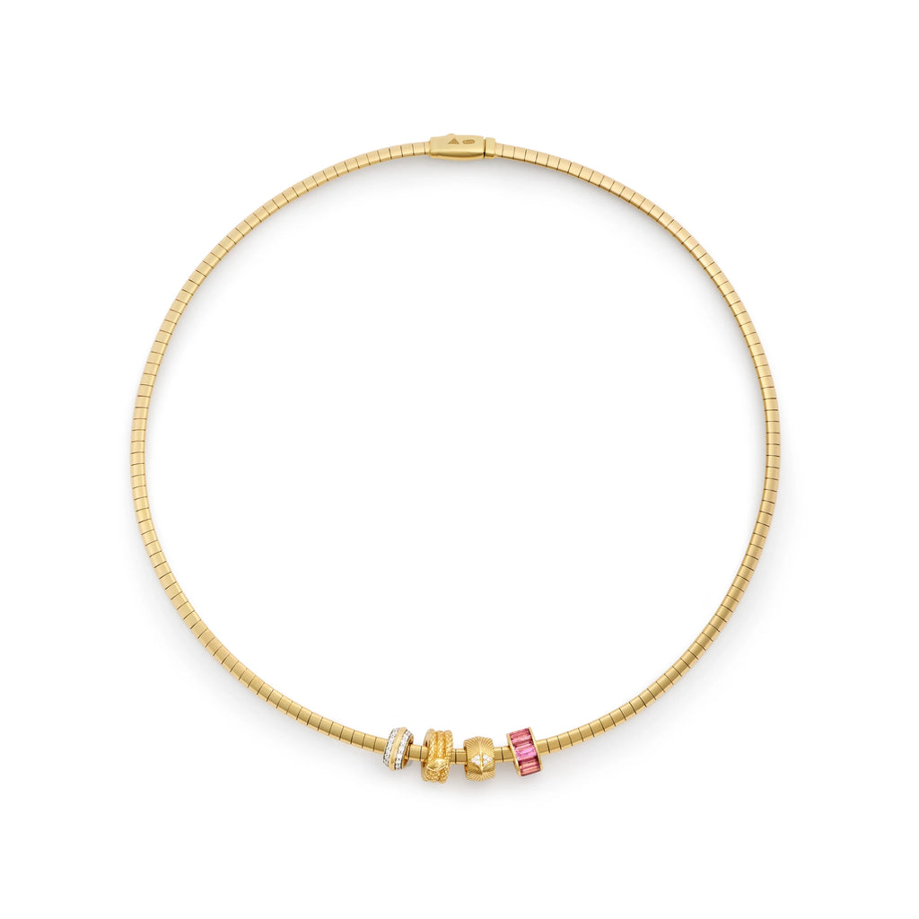 18K Yellow Gold True Love - Protection | Baguette and Snake Heart Beats Small Sleek Collar Necklace | Diamonds, Pink Tourmaline, Yellow Gold – FoundRae view 3