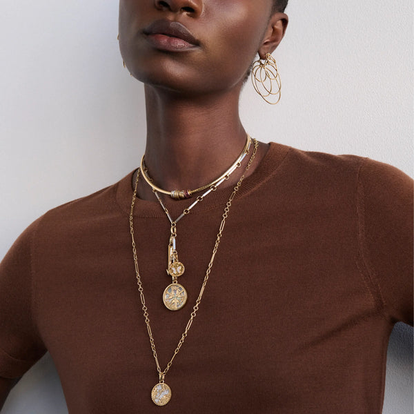 True Love - Protection | Baguette and Snake Heart Beats Small Sleek Collar Necklace | Diamonds, Pink Tourmaline, Yellow Gold