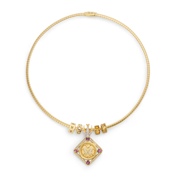 Personalized - Reverie | Butterfly Framed and Custom Heart Beat Small Sleek Collar Necklace | Diamonds, Amethyst, Champagne Citrine, Yellow Gold
