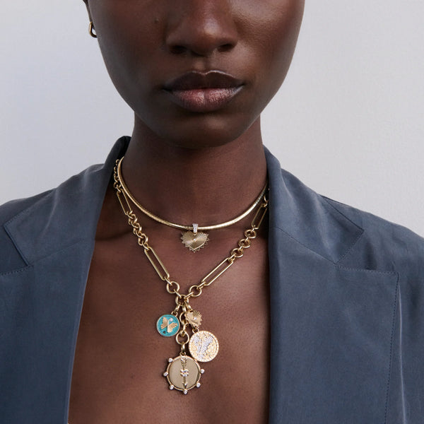 Reverie | Ceramic Butterfly Baby Medallion | Aqua Ceramic, Diamond, Yellow Gold