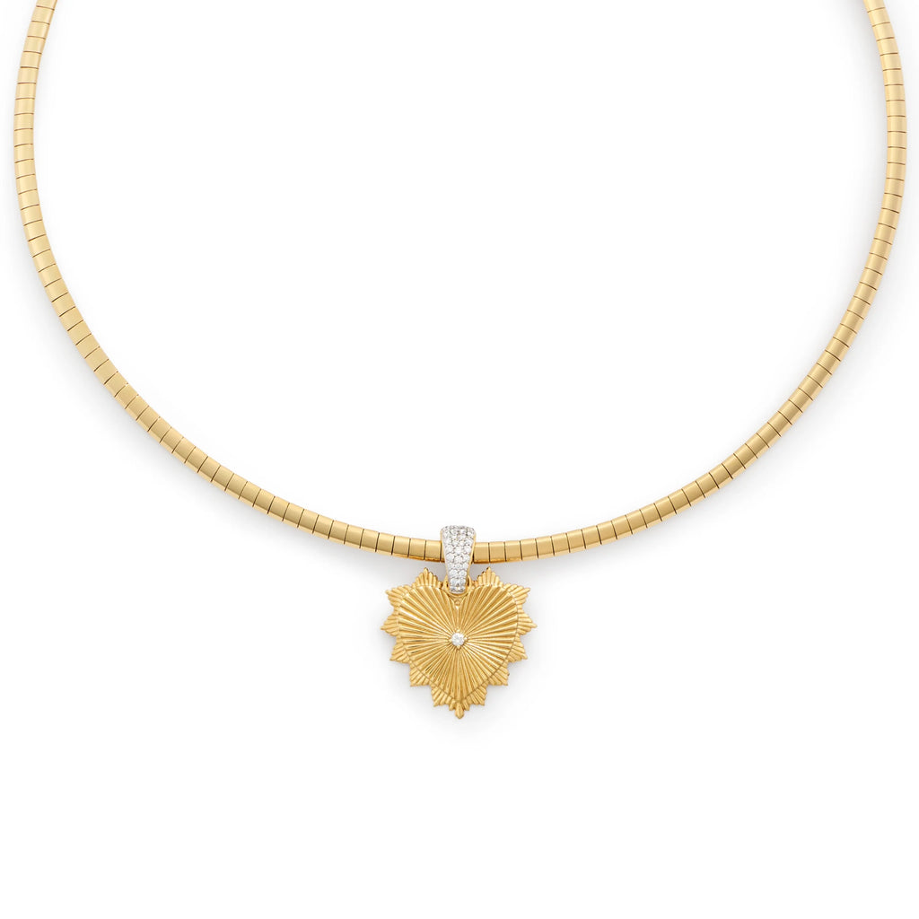 True Love | Heart Love Token with Pavé Bail Small Sleek Collar Necklace | Diamonds, Yellow Gold view 1