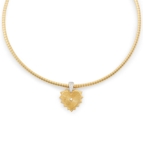 True Love | Heart Love Token with Pavé Bail Small Sleek Collar Necklace | Diamonds, Yellow Gold