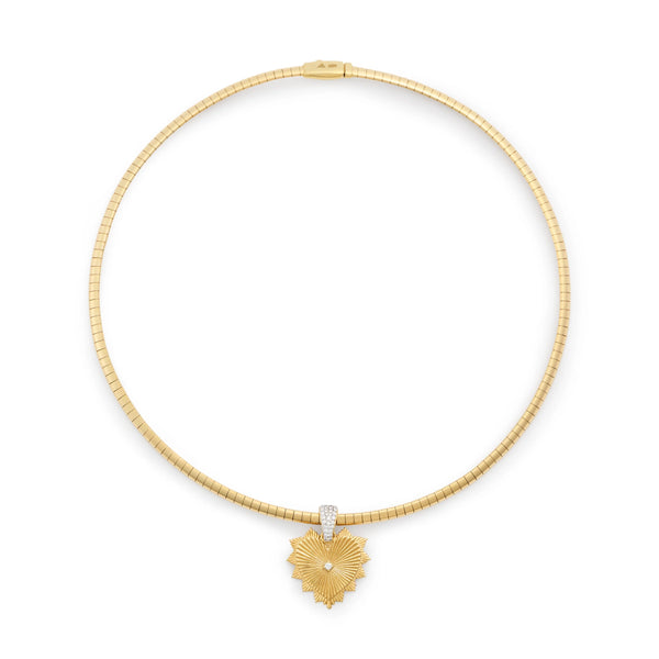 True Love | Heart Love Token with Pavé Bail Small Sleek Collar Necklace | Diamonds, Yellow Gold