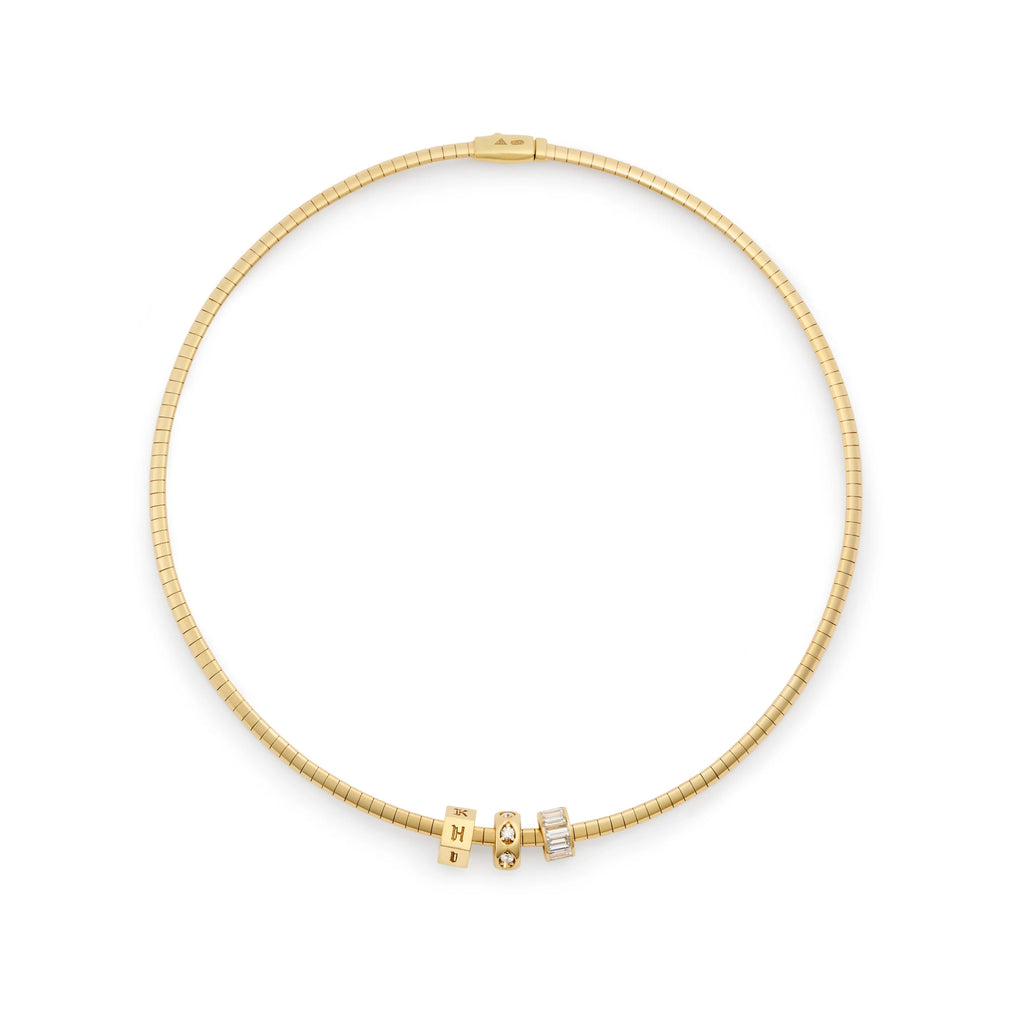 Personalized - True Love | Custom Faceted and Baguette Heart Beat Small Sleek Collar Necklace | Diamonds, Yellow Gold view 2