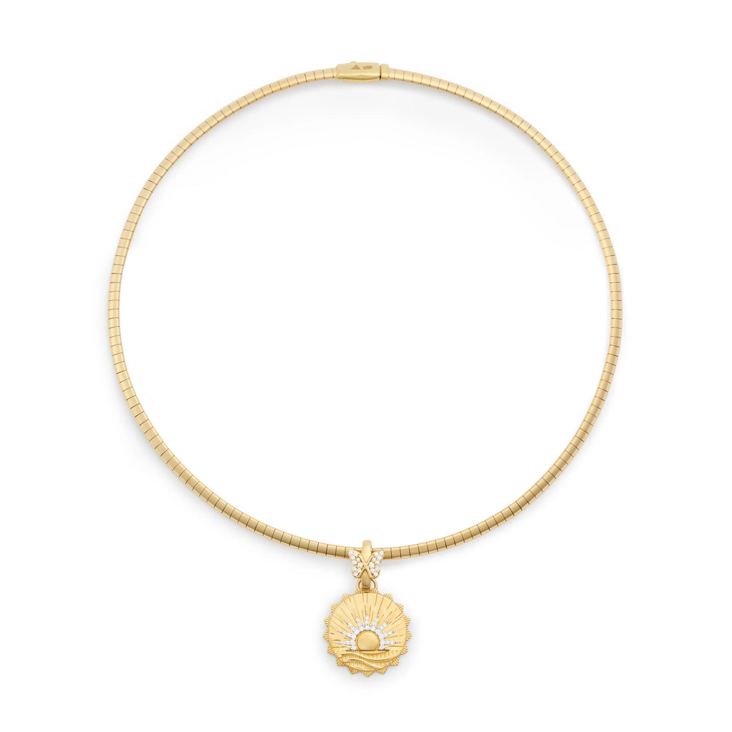 18K Yellow Gold Internal Compass - Reverie | New Beginnings and Butterfly Small Sleek Collar Necklace | Diamonds, Yellow Gold – FoundRae view 3