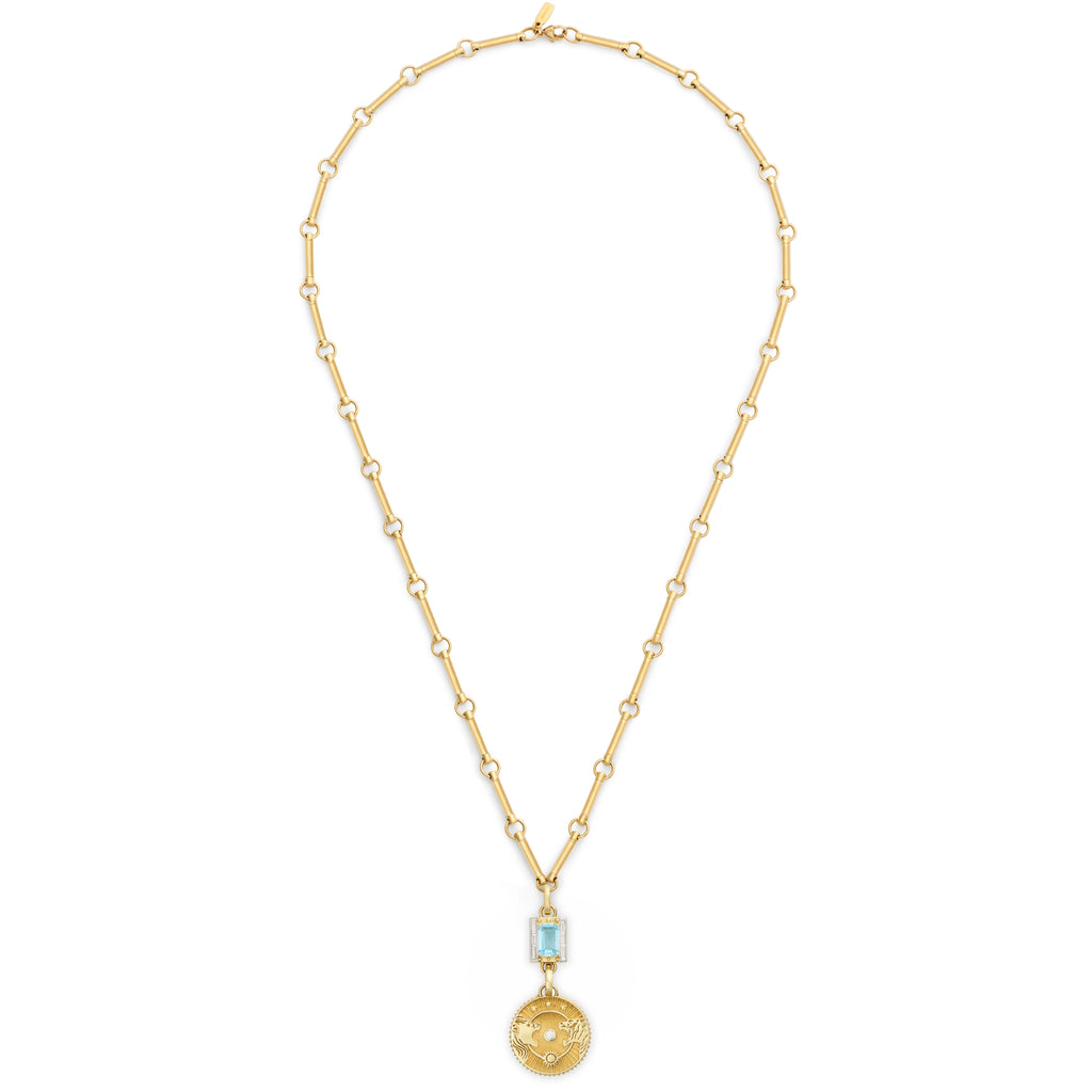 Strength - True Love | Solar & Lunar and Lovestruck Pierced Cache Link Element Necklace | Diamonds, Sky Blue Topaz, Yellow Gold view 1