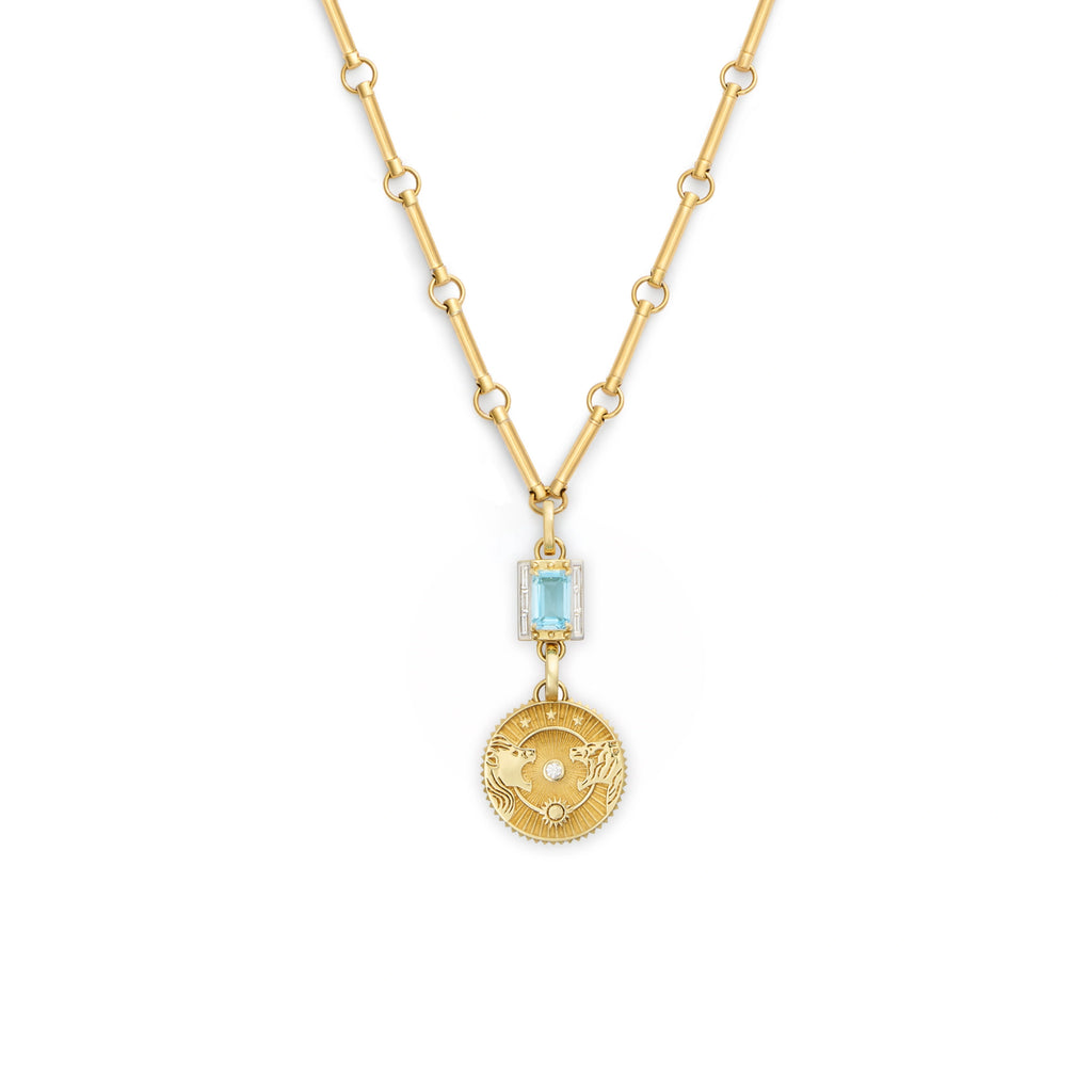 18K Mixed Gold Strength - True Love | Solar & Lunar and Lovestruck Pierced Cache Link Element Necklace | Diamonds, Sky Blue Topaz, Yellow Gold – FoundRae view 3