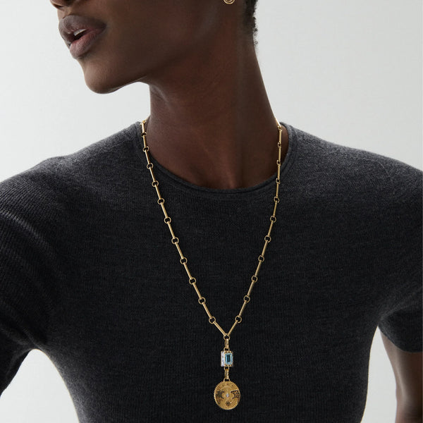 Strength - True Love | Solar & Lunar and Lovestruck Pierced Cache Link Element Necklace | Diamonds, Sky Blue Topaz, Yellow Gold