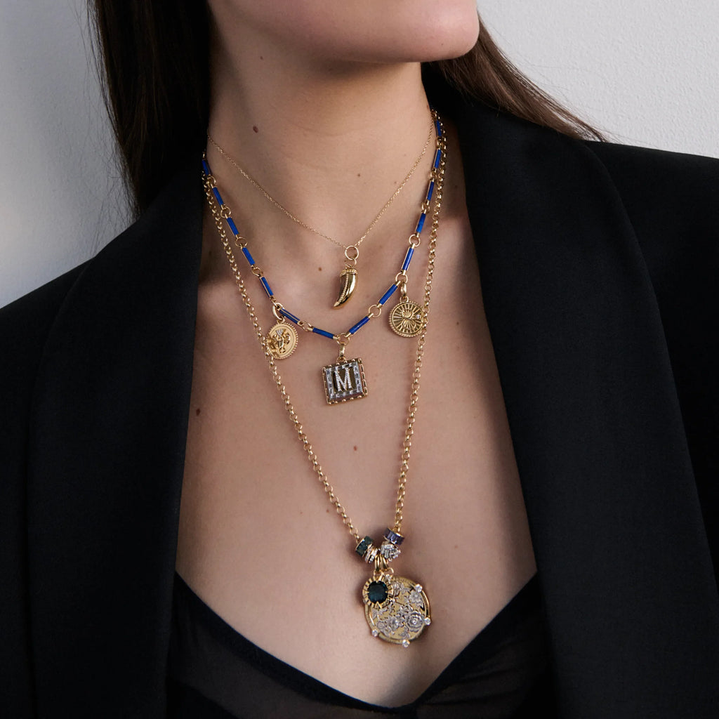 18K Yellow Gold Personalized - True Love | Custom Lovestruck Pierced and Protection Element Necklace | Diamonds, Lapis, Yellow Gold – FoundRae view 4
