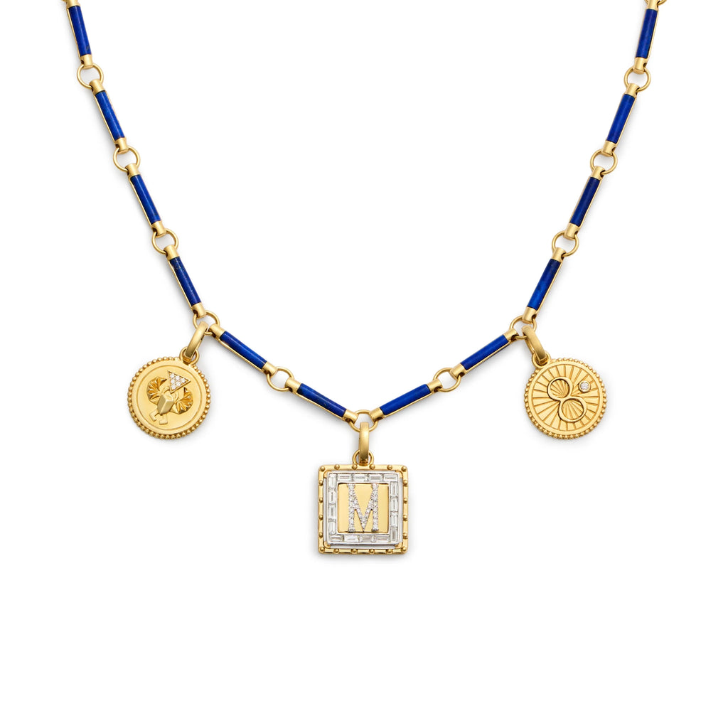 Personalized - True Love | Custom Lovestruck Pierced and Protection Element Necklace | Diamonds, Lapis, Yellow Gold view 1