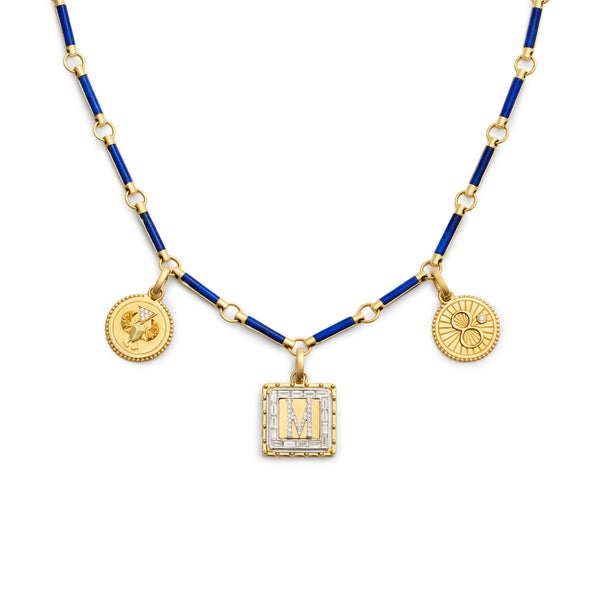 Personalized - True Love | Custom Lovestruck Pierced and Protection Element Necklace | Diamonds, Lapis, Yellow Gold