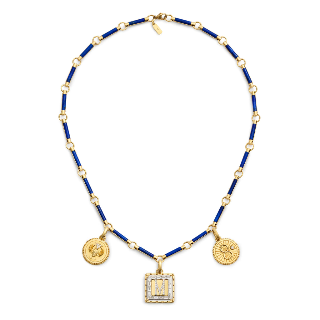 Personalized - True Love | Custom Lovestruck Pierced and Protection Element Necklace | Diamonds, Lapis, Yellow Gold view 2