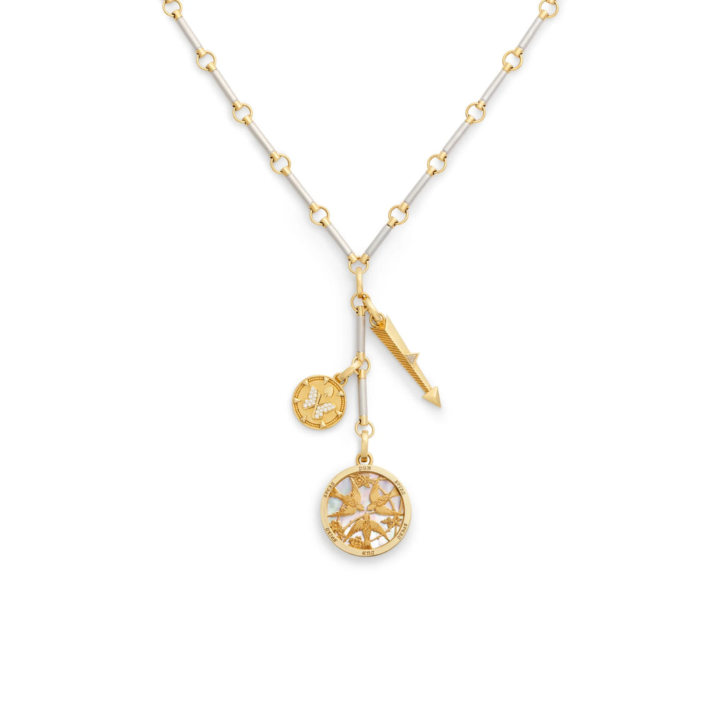 Resilience - Reverie | Sparrow and Butterfly Element Extension Necklace | Diamonds, Mother of Pearl, Mixed Gold view 1