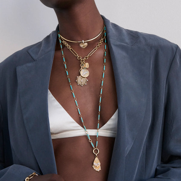 Reverie | Encrusted Butterfly Wings Element Open Chain | Diamonds, Turquoise, Yellow Gold