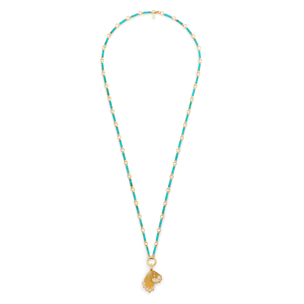 18K Yellow Gold Reverie | Encrusted Butterfly Wings Element Open Chain | Diamonds, Turquoise, Yellow Gold – FoundRae view 3