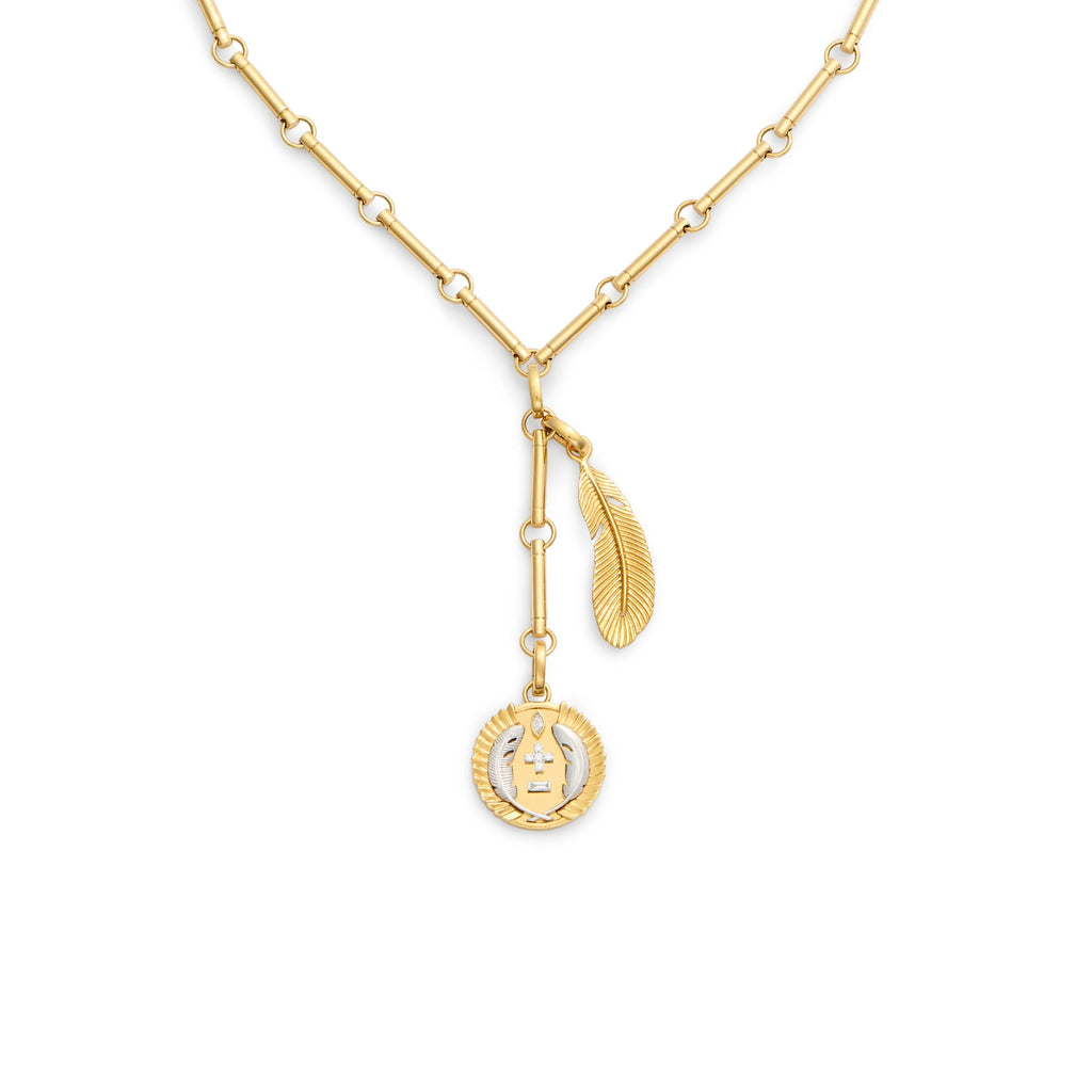 Vivacity | Ever Growing Love and Feather Element Extension Necklace | Diamonds, Mixed Gold view 1
