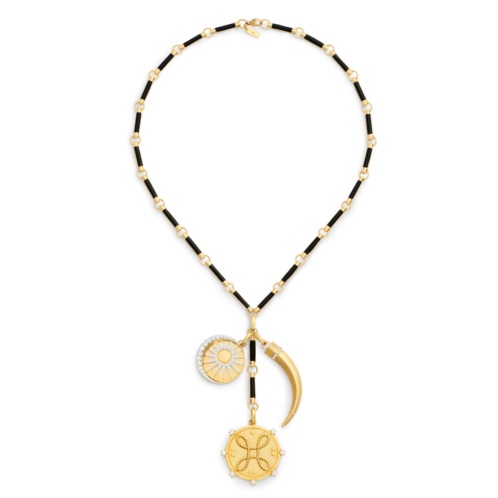 18K Yellow Gold True Love - Foundation | Love Knot and Balance Element Extension Necklace | Diamonds, Onyx, Yellow Gold – FoundRae view 3